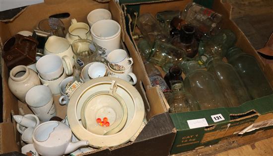 2 boxes mixed ceramics & bottles